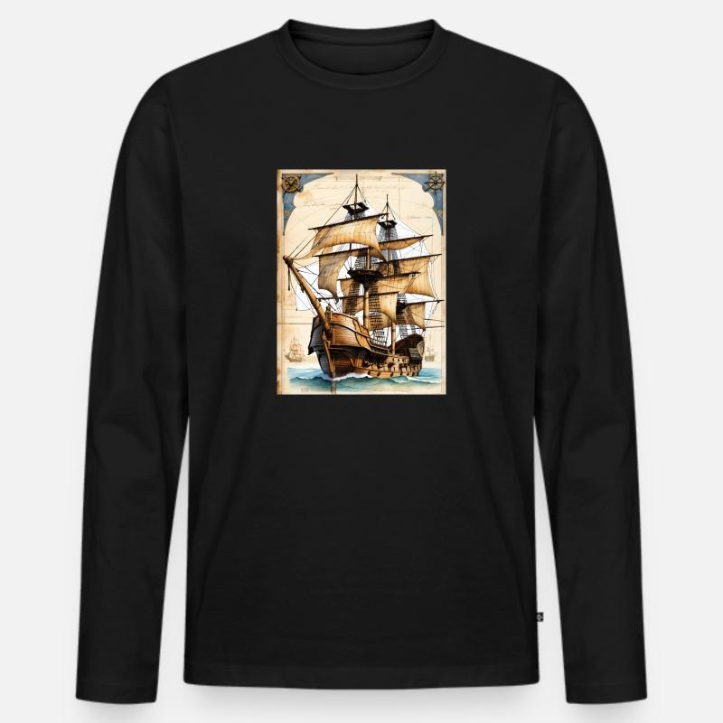 Piratenschiff #2 - Männer Premium Bio Langarmshirt - Schwarz