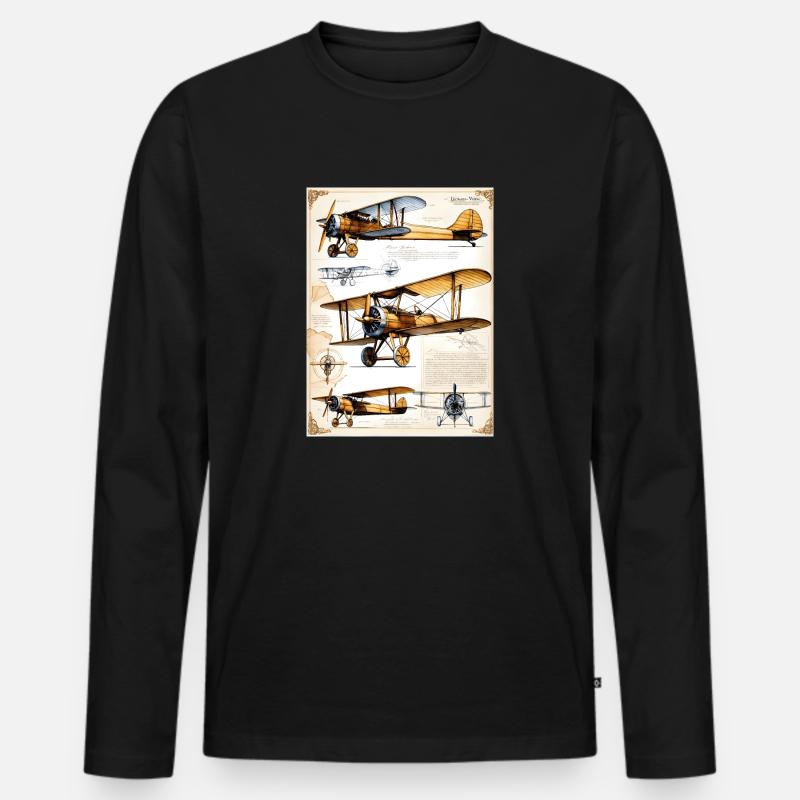 Flugzeug #1 - Männer Premium Bio Langarmshirt - Schwarz