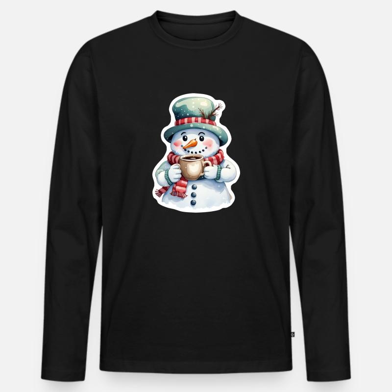 Schneemann - Männer Premium Bio Langarmshirt - Schwarz