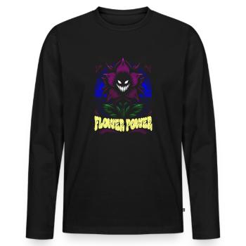 Flower Power Illustration Audacieux Bleu Violet Mutant - T-shirt manches longues Premium bio Homme - noir - Devant - Nico (187cm)