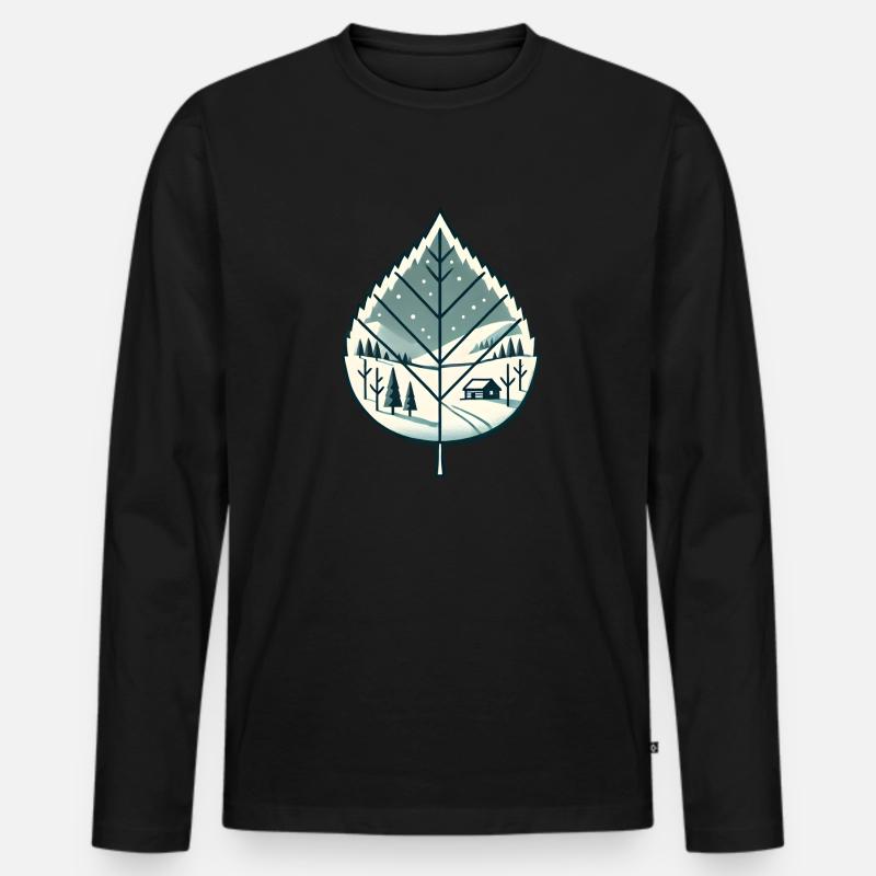 Blatt mit Schneelandschaft - Männer Premium Bio Langarmshirt - Schwarz