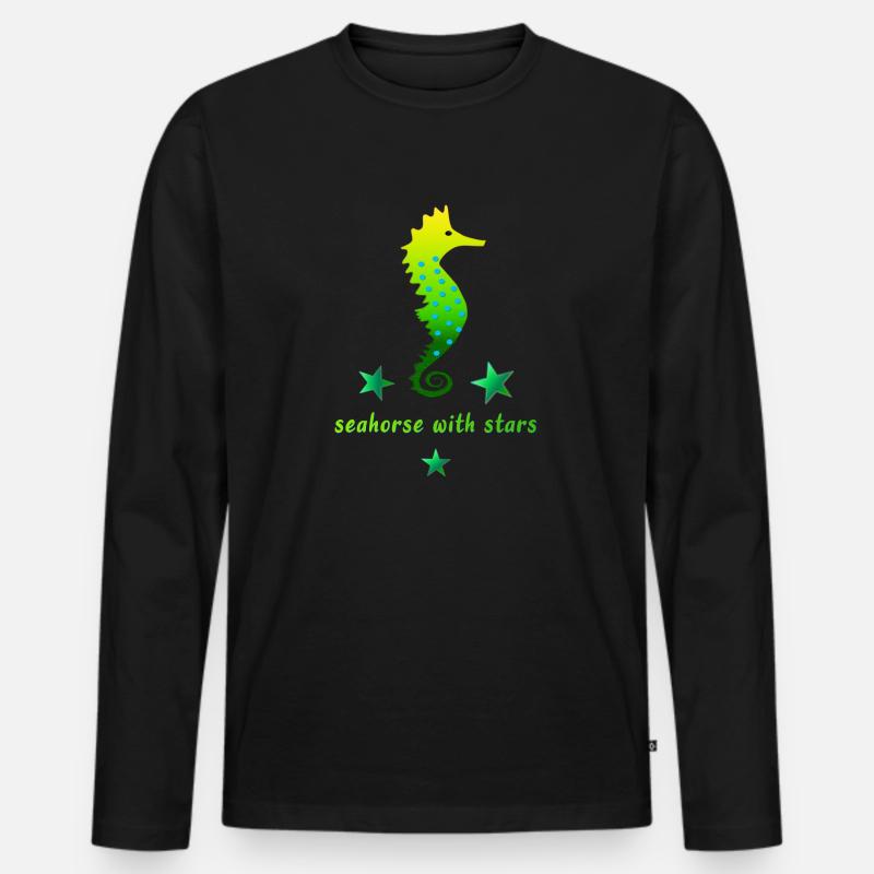 grünes Seepferdchen mit Sternchen - Männer Premium Bio Langarmshirt - Schwarz