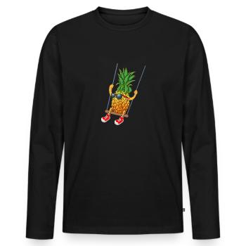 Lustige schwingende Ananas Swinger T Shirt - Männer Premium Bio Langarmshirt - Schwarz - Vorne - Nico (187cm)