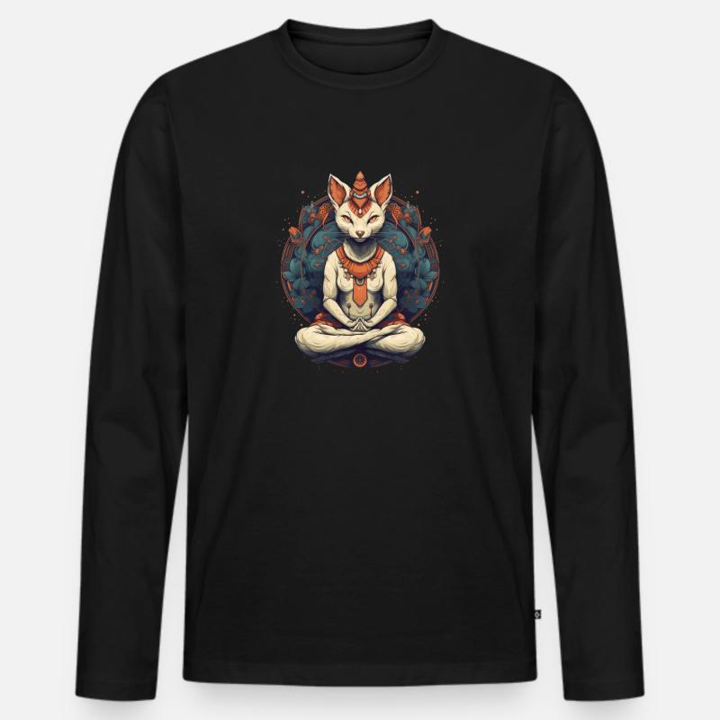 Yoga Katze - Männer Premium Bio Langarmshirt - Schwarz