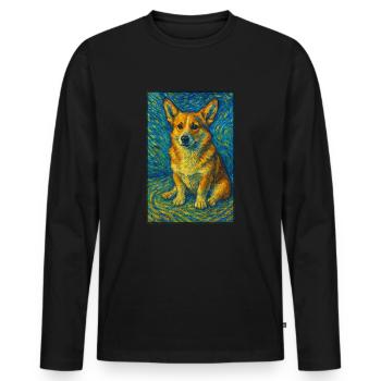 Corgi dans le tourbillon - T-shirt manches longues Premium bio Homme - noir - Devant - Nico (187cm)