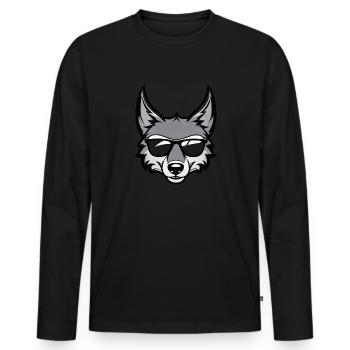 Cooler Cartoon Wolf mit Sonnenbrille - Männer Premium Bio Langarmshirt - Schwarz - Vorne - Nico (187cm)