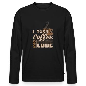 turn coffee into code - Männer Premium Bio Langarmshirt - Schwarz - Vorne - Nico (187cm)