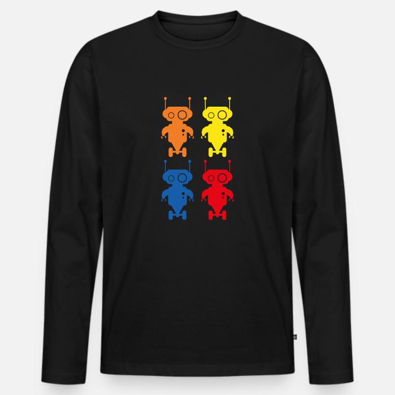 Retro Robots Roboter - Männer Premium Bio Langarmshirt - Schwarz