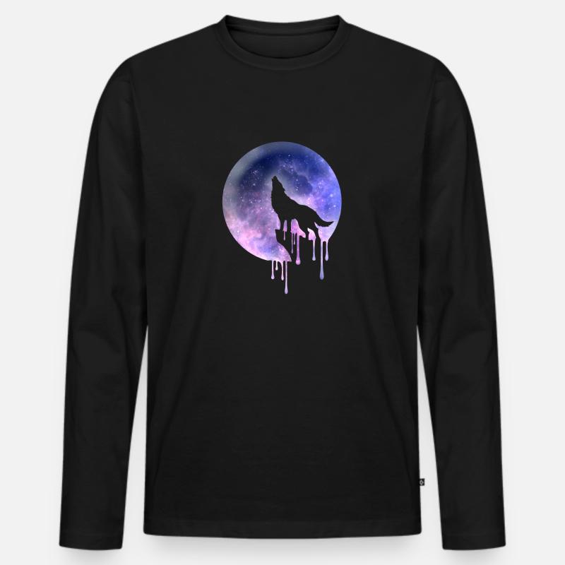 wolf mond weltall - Männer Premium Bio Langarmshirt - Schwarz