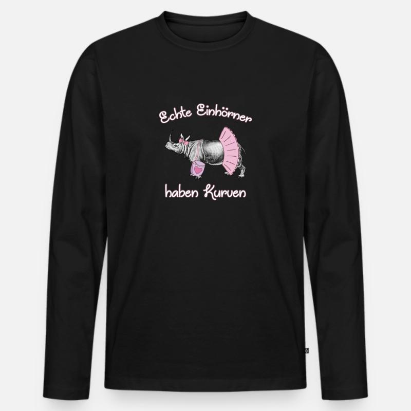 Einhörner mit Kurven - Männer Premium Bio Langarmshirt - Schwarz
