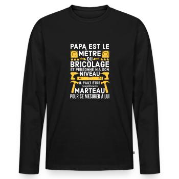 Humour papa bricoleur - T-shirt manches longues Premium bio Homme - noir - Devant - Nico (187cm)