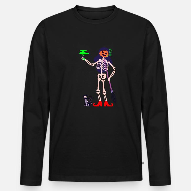 Hexenskelet mit Giftigen Trank und Totenkopf Katze - Männer Premium Bio Langarmshirt - Schwarz
