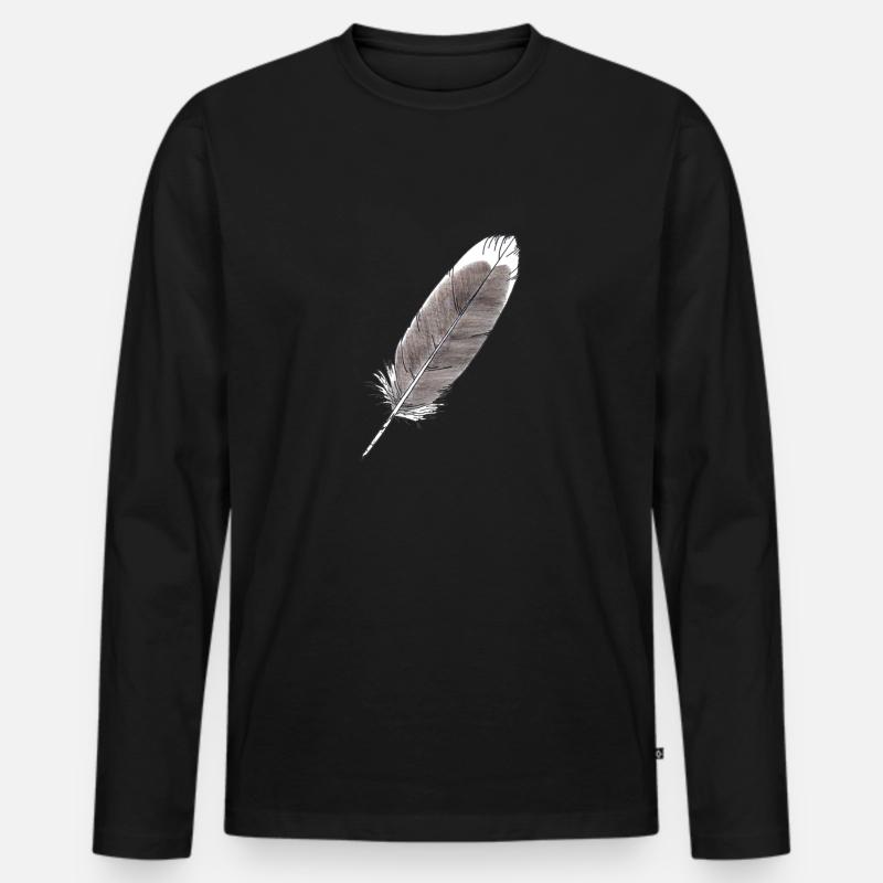Feder Grau Handgezeichnet (Graugans) - Männer Premium Bio Langarmshirt - Schwarz