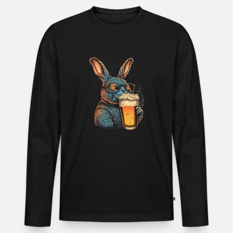 Cooler Hase mit Bier - Männer Premium Bio Langarmshirt - Schwarz