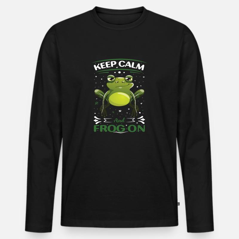 Keep Calm and Frog on - Männer Premium Bio Langarmshirt - Schwarz
