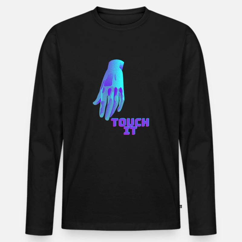 Touch It - blaue Hand - Männer Premium Bio Langarmshirt - Schwarz