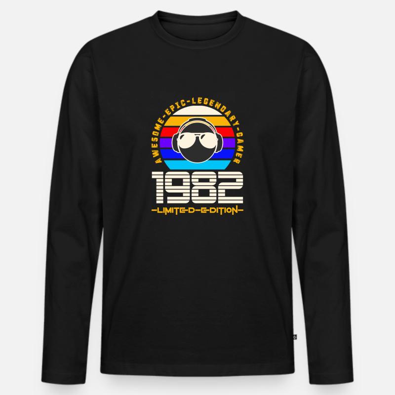 1982 - Männer Premium Bio Langarmshirt - Schwarz