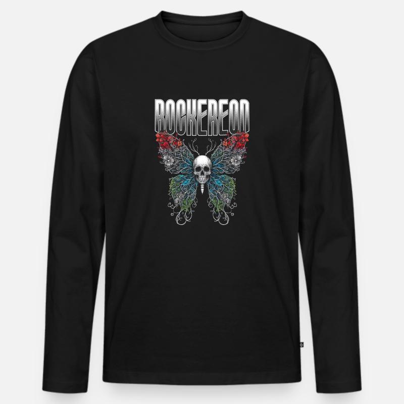 Ali eteree vibranti di teschio e farfalla - Maglia a manica lunga ecologica premium da uomo - nero
