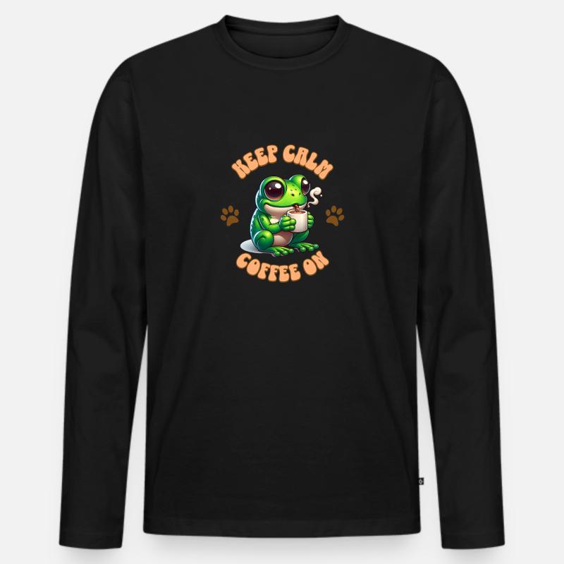 Keep calm Coffee on - Frosch - Männer Premium Bio Langarmshirt - Schwarz