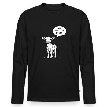 Minimalistischer Stil Kalb – "I miss my mom" - Männer Premium Bio Langarmshirt - Schwarz - Vorne - Nico (187cm)
