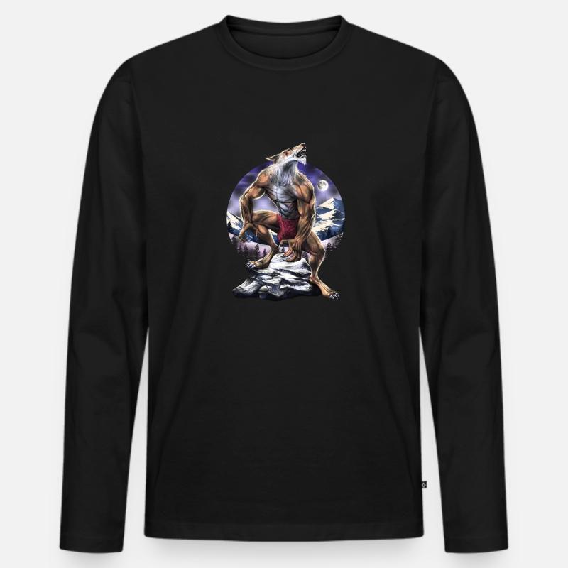 Werwolf Vollmond heult - Männer Premium Bio Langarmshirt - Schwarz