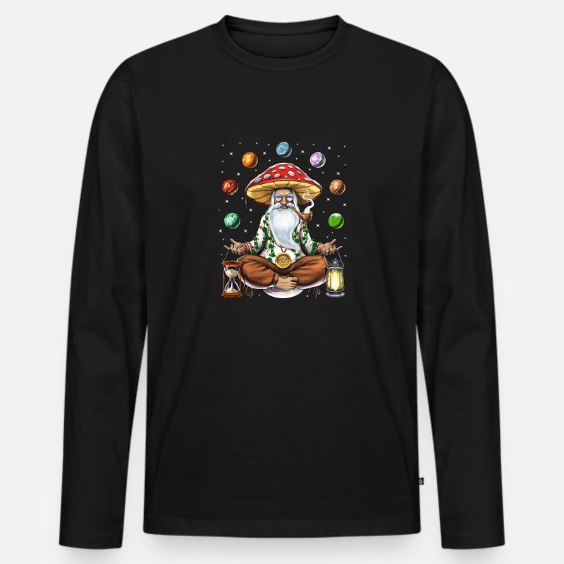 Psychedelische Pilz-Meditation - Männer Premium Bio Langarmshirt - Schwarz