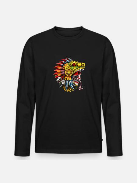 Aztec Serpent Skull Warrior - Men's Premium Organic Long Sleeve Shirt - black