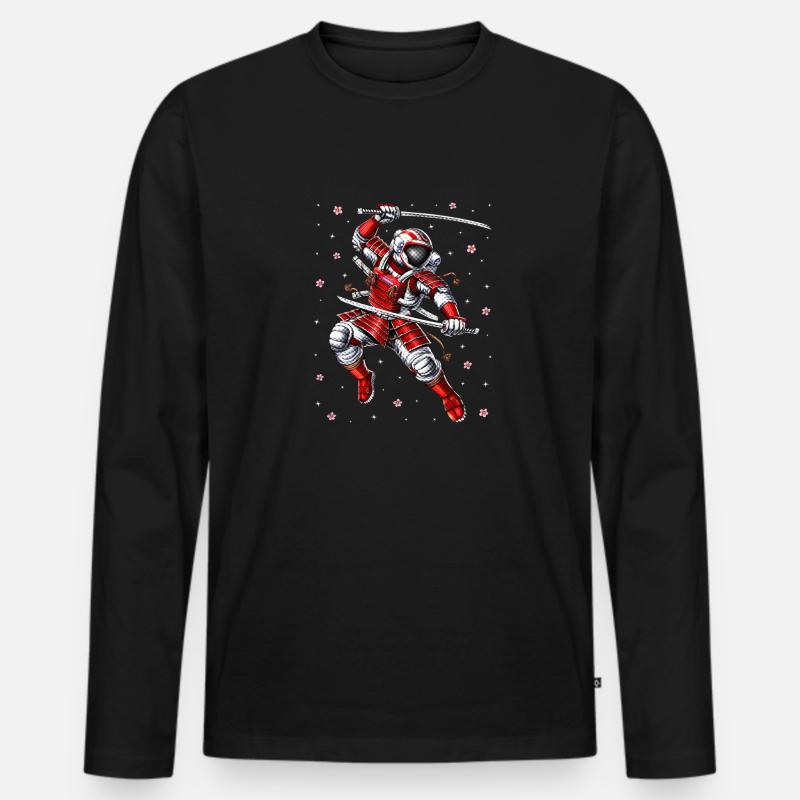 Astronauten-Samurai-Krieger - Männer Premium Bio Langarmshirt - Schwarz