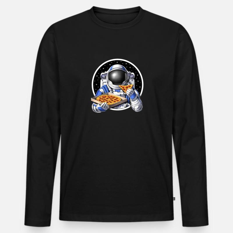 Weltraumastronaut isst Pizza - Männer Premium Bio Langarmshirt - Schwarz