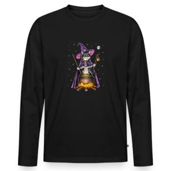 Sorcière du chat - T-shirt manches longues Premium bio Homme - noir - Devant - Nico (187cm)