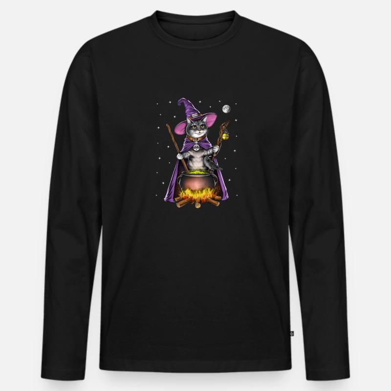 Katze Hexe - Männer Premium Bio Langarmshirt - Schwarz