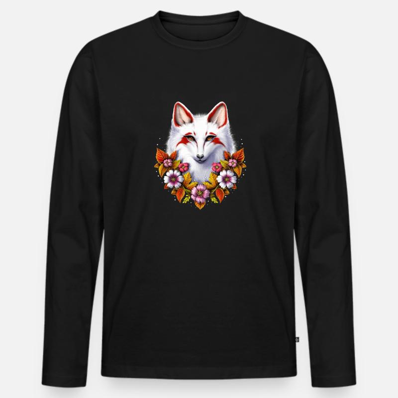 Japanischer Kitsune-Fuchs - Männer Premium Bio Langarmshirt - Schwarz