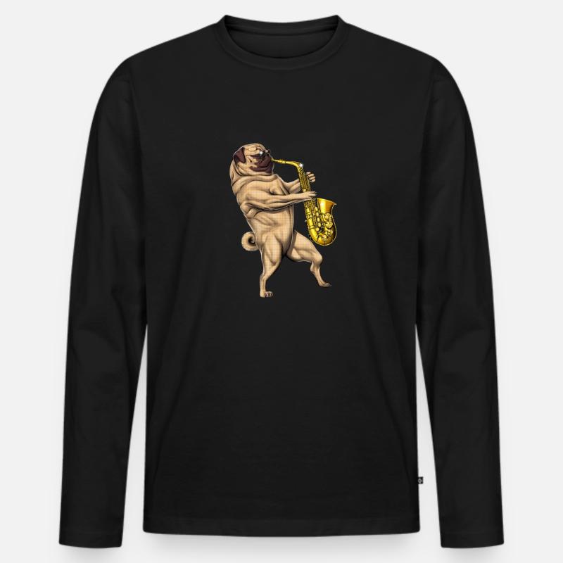 Mops-Saxophon-Spieler - Männer Premium Bio Langarmshirt - Schwarz