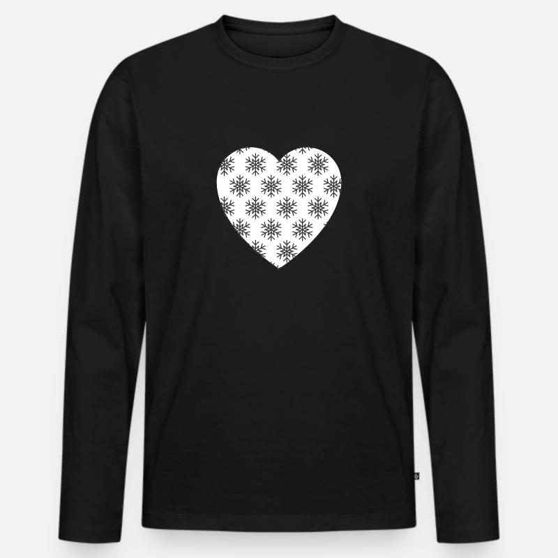 Herz Schneeflocken - Männer Premium Bio Langarmshirt - Schwarz