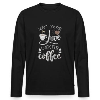 Barista Lait à la caféine - T-shirt manches longues Premium bio Homme - noir - Devant - Nico (187cm)