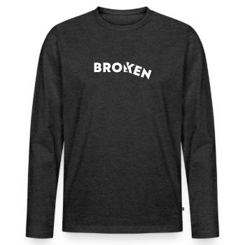 Broken - Gebrochen - Männer Premium Bio Langarmshirt - Anthrazit meliert - Vorne - Nico (187cm)