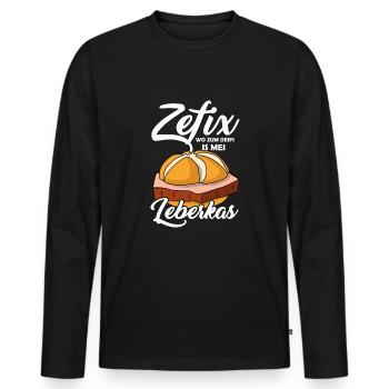 Zefix wo zum deifi is mei Leberkas bayrisch Spruch - Männer Premium Bio Langarmshirt - Schwarz - Vorne - Nico (187cm)