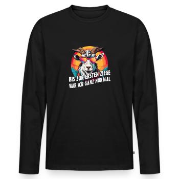 Bis zur ersten Ziege war ich ganz normal - Männer Premium Bio Langarmshirt - Schwarz - Vorne - Nico (187cm)