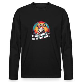 Bis zur ersten Ziege war ich ganz normal - Männer Premium Bio Langarmshirt - Schwarz - Vorne - Nico (187cm)
