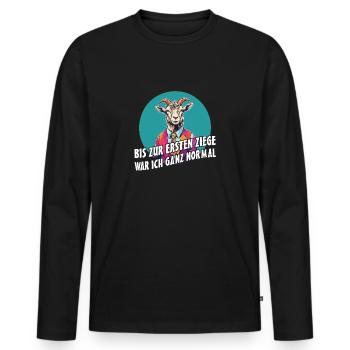 Bis zur ersten Ziege war ich ganz normal - Männer Premium Bio Langarmshirt - Schwarz - Vorne - Nico (187cm)