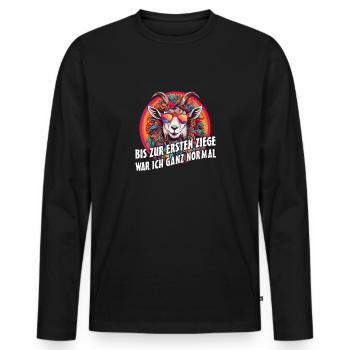 Bis zur ersten Ziege war ich ganz normal - Männer Premium Bio Langarmshirt - Schwarz - Vorne - Nico (187cm)