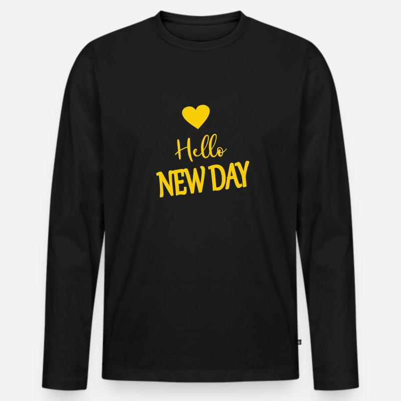 Hello new day - Männer Premium Bio Langarmshirt - Schwarz