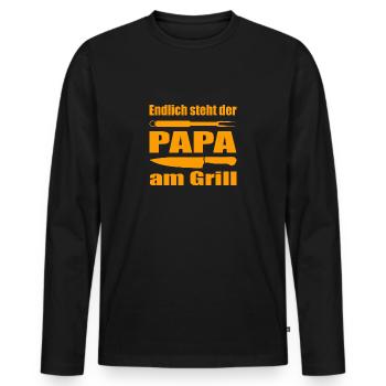 Endlich steht Papa am Grill Papa ist Grillmeister - Männer Premium Bio Langarmshirt - Schwarz - Vorne - Nico (187cm)