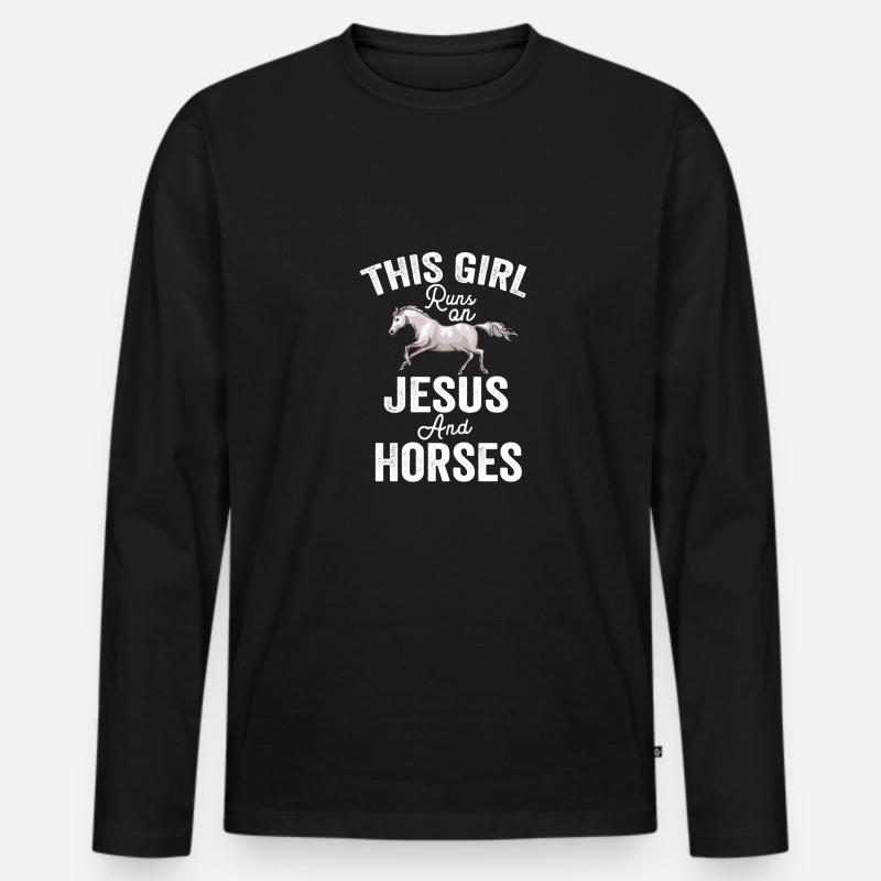 Pferde Liebe - Männer Premium Bio Langarmshirt - Schwarz
