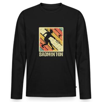 Joueur de badminton rétro au coucher du soleil - T-shirt manches longues Premium bio Homme - noir - Devant - Nico (187cm)