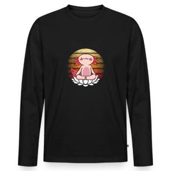 Méditation Kawaii Yoga Axolotl - T-shirt manches longues Premium bio Homme - noir - Devant - Nico (187cm)