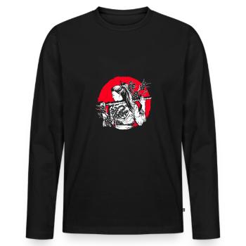 Kanji Japon Japonaise Fille Ninja Samouraï - T-shirt manches longues Premium bio Homme - noir - Devant - Nico (187cm)