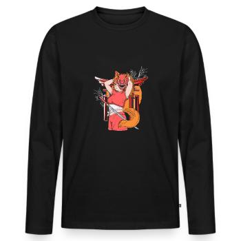 Japonaise Fille Oni Démon Ninja Samouraï - T-shirt manches longues Premium bio Homme - noir - Devant - Nico (187cm)