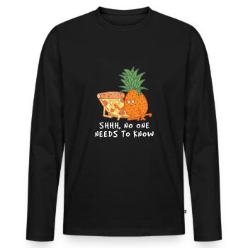 Pizzeria Shhh Niemand muss Pizza kennen - Männer Premium Bio Langarmshirt - Schwarz - Vorne - Nico (187cm)