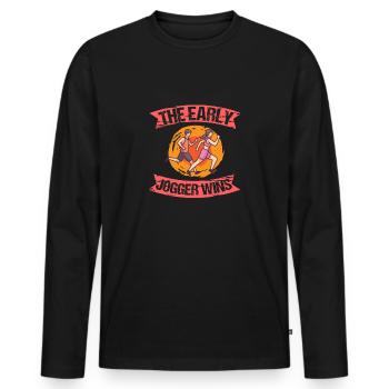 The Early Jogger Wins Jogging Running - Men's Premium Organic Long Sleeve Shirt - black - Front - Nico (187cm)